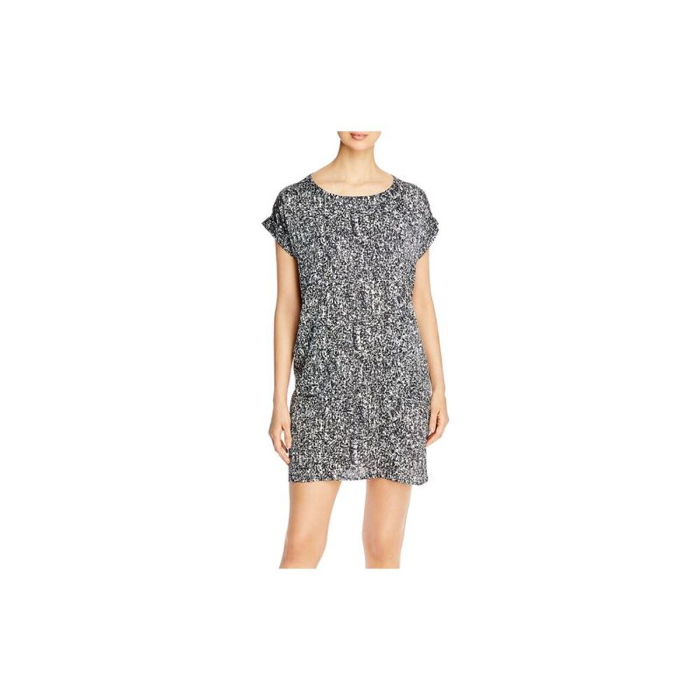 EILEEN FISHER Womens Black Printed Boat Neck Short Shift Dress L